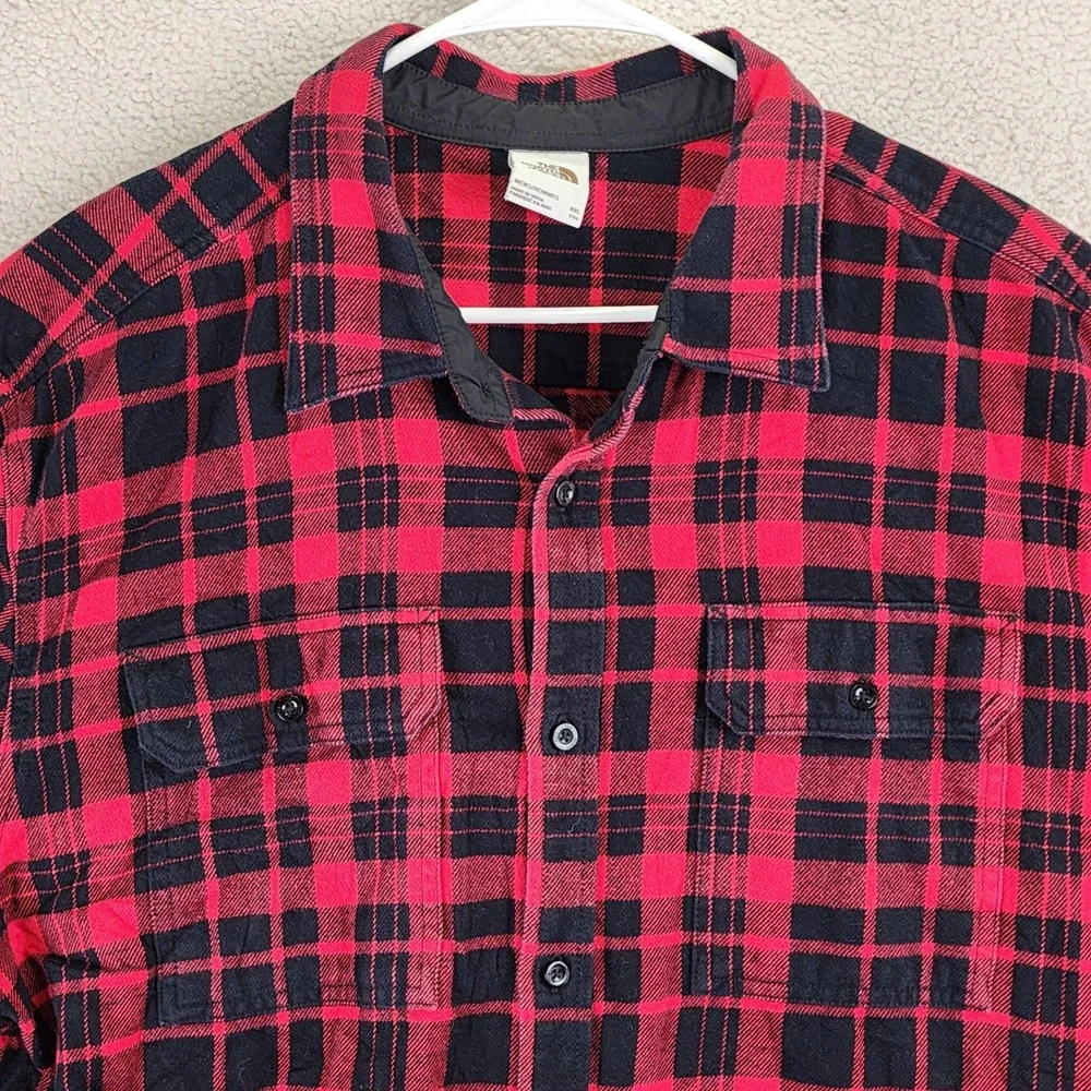 The‎ North Face Plaid Flannel Button Down Shirt Mens XXL Red Black Gorpcore